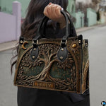 Personalized Animal Leather Handbag – Custom Name Flowers with 2D Print with 3D Effect – Gift for Gramma, Mom, Daughter