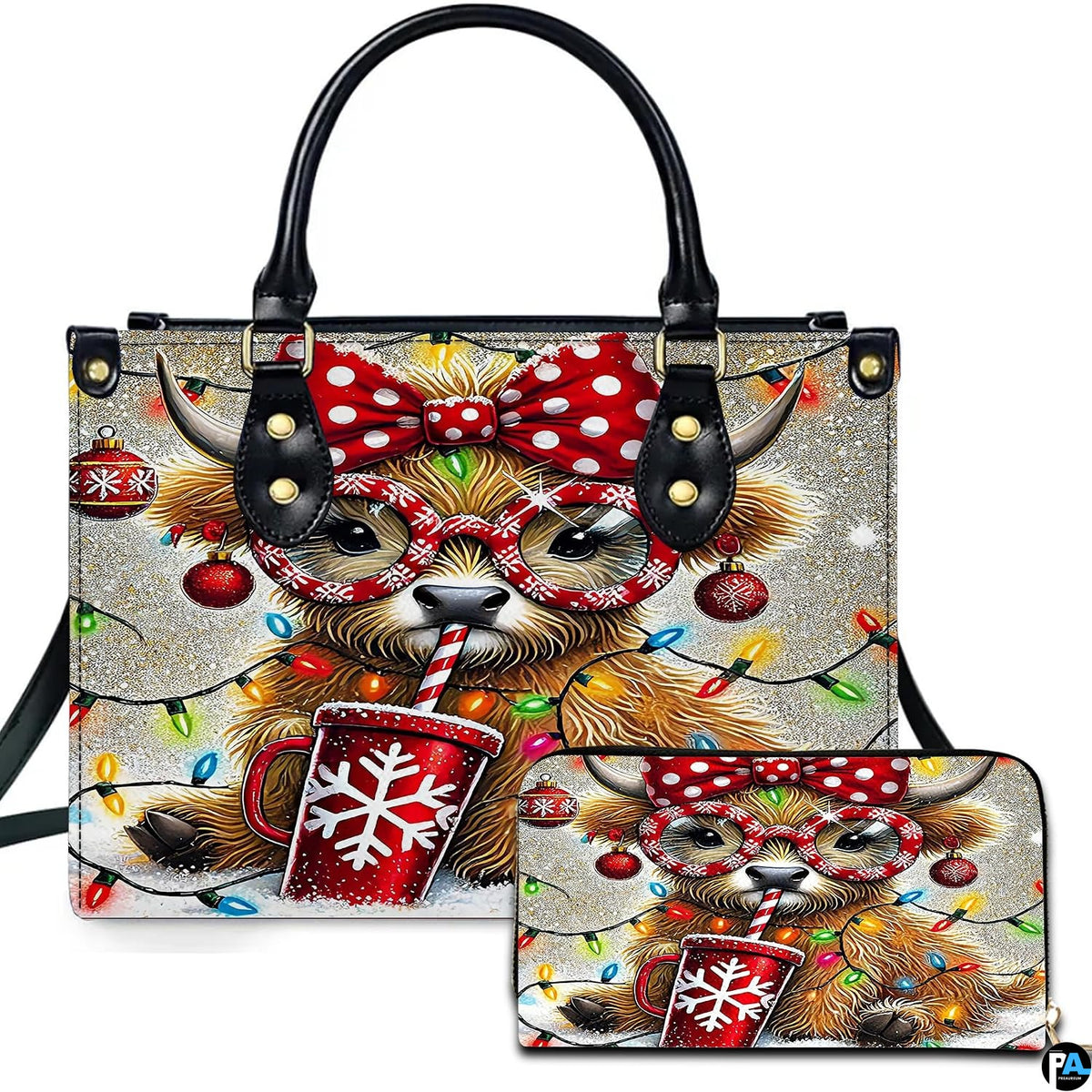 Custom Festive Highland Cow Handbag for Christmas Gift