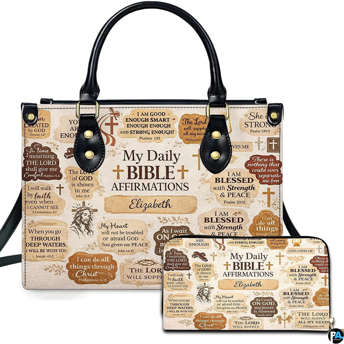 Personalized Christian Leather Handbag – Custom Purse Faith Gift for Mom, Grandma, Women Birthday or Christmas
