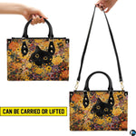 Demonstration graphic showcasing dual elevated holding positions for the floral cat artwork.