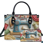 Studio presentation of vintage blue sewing machine design beside matching rectangular companion accessory.