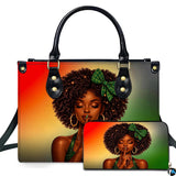 Afro Girl Handbag with Green Bow Portrait