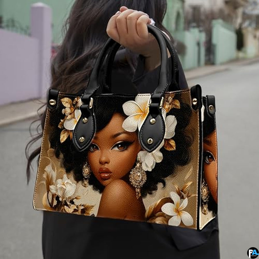 Personalized Black Women Leather Bag, Custom Name African Purses and Handbags Gifts for Mom Birthday Christmas Mothers Day
