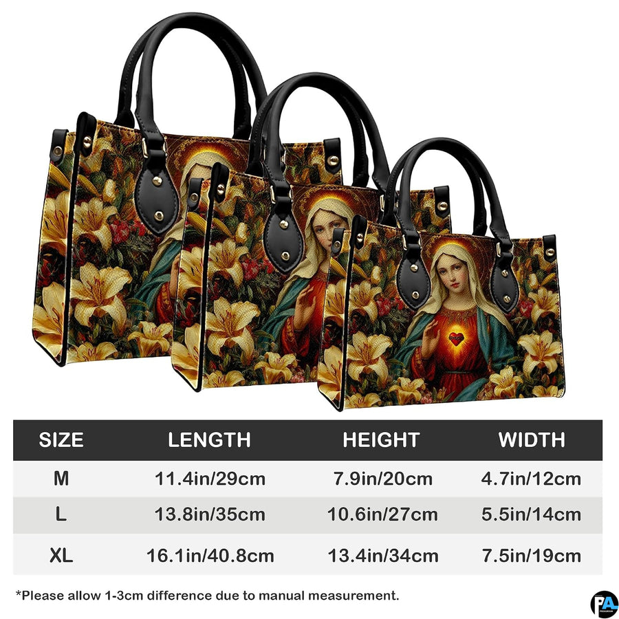 Handbag sizing chart illustrating dimensions for Medium, Large, and Extra Large options