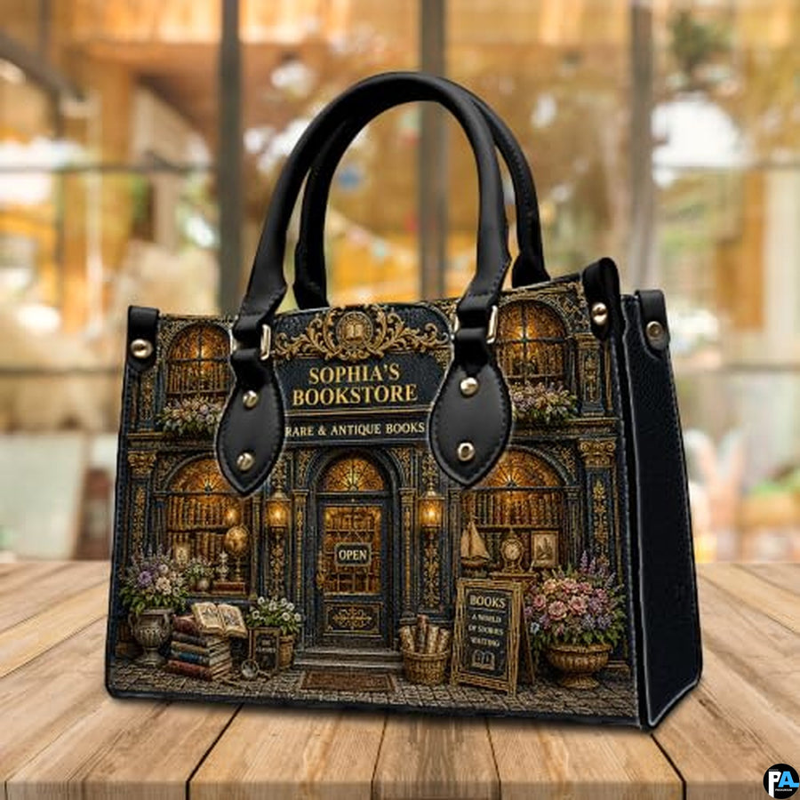 Personalized Book Lover Leather Handbag for Women, 3D Bookstore Library Tote Bag, Literary Gift for Readers, Bookworms
