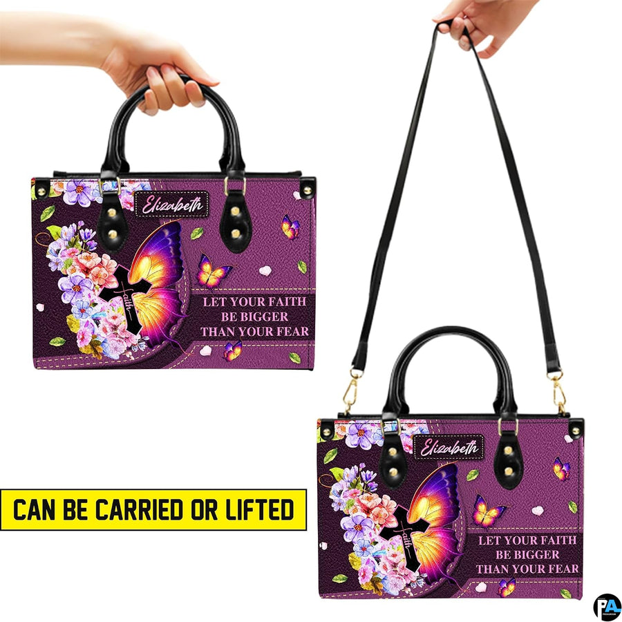 Demonstration graphic depicting handheld and shoulder carrying options for the handbag