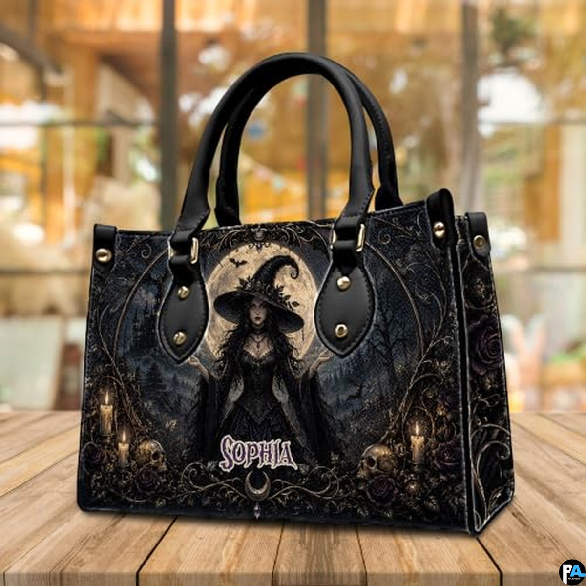 Personalized Witch Handbag with Purse, Custom Name Gothic Leather Bag Set for Women, Halloween Shoulder Bag, Witch Gift