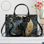 Black Cat Leather Bag – Vintage Cat Art Handbag, Stylish Animal-Themed Purse, Unique Gift for Cat Lovers