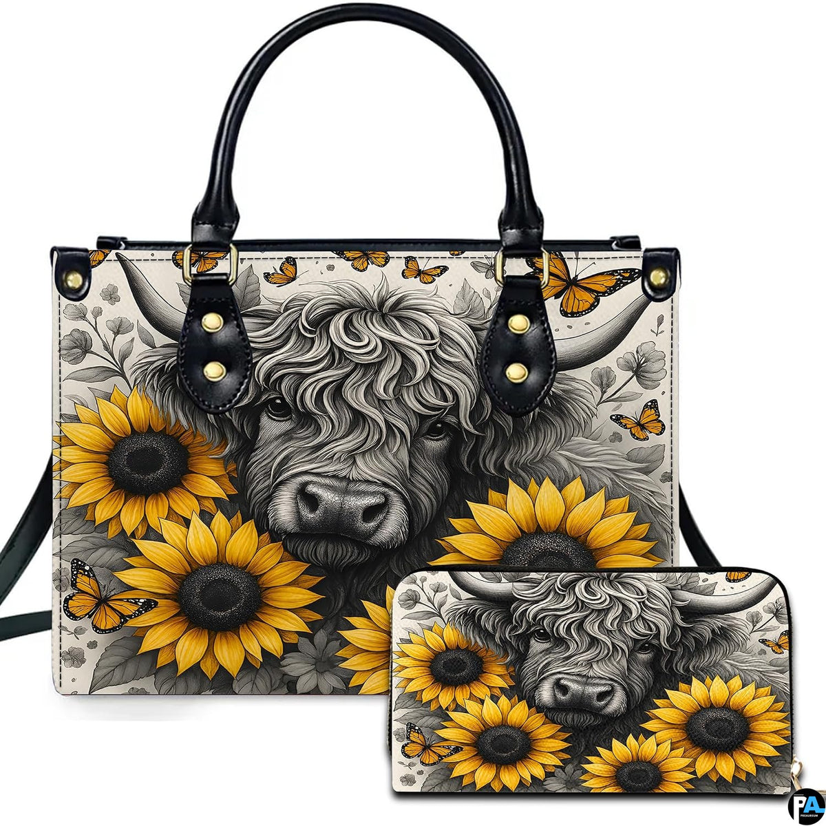 Highland Cow Leather Handbag Custom Cow Purse for Women Country Farm PU Leather Tote Gifts for Farmers Girls Mom Gift