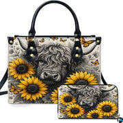 Highland Cow Leather Handbag Custom Cow Purse for Women Country Farm PU Leather Tote Gifts for Farmers Girls Mom Gift