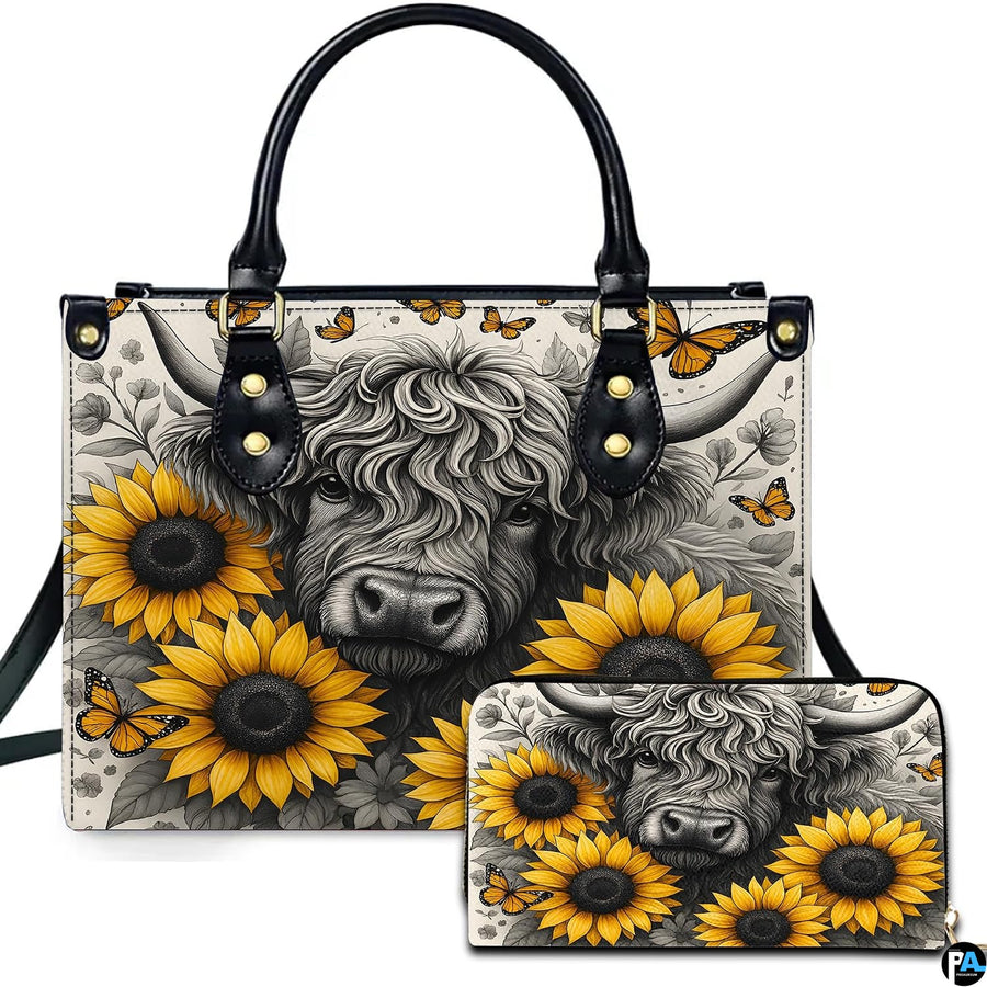Highland Cow Leather Handbag Custom Cow Purse for Women Country Farm PU Leather Tote Gifts for Farmers Girls Mom Gift