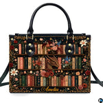Personalized Book Lover Leather Handbag for Women, 3D Bookstore Library Tote Bag, Literary Gift for Readers, Bookworms