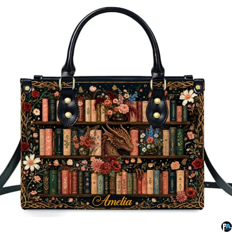 Personalized Book Lover Leather Handbag for Women, 3D Bookstore Library Tote Bag, Literary Gift for Readers, Bookworms