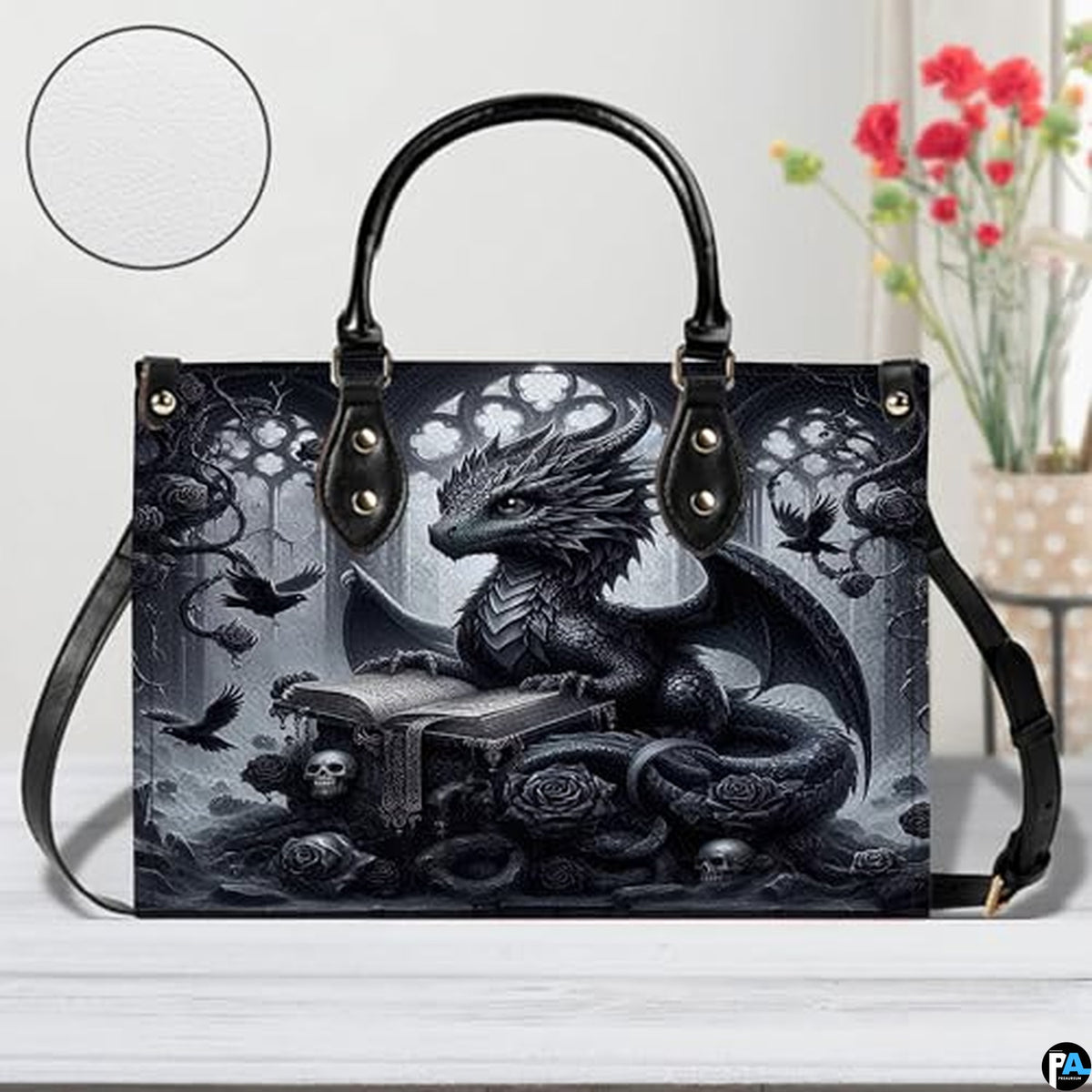 Personalized Dragon Leather Handbag, Fantasy Gothic Purse for Women, Mythical Shoulder Bag Gift for Dragon Lovers