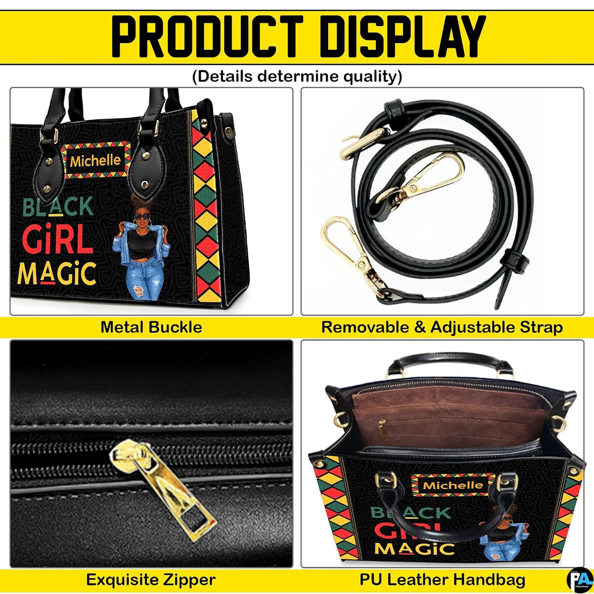 Feature diagram displaying structural components, golden accents, and placement of the cultural portrait graphic.