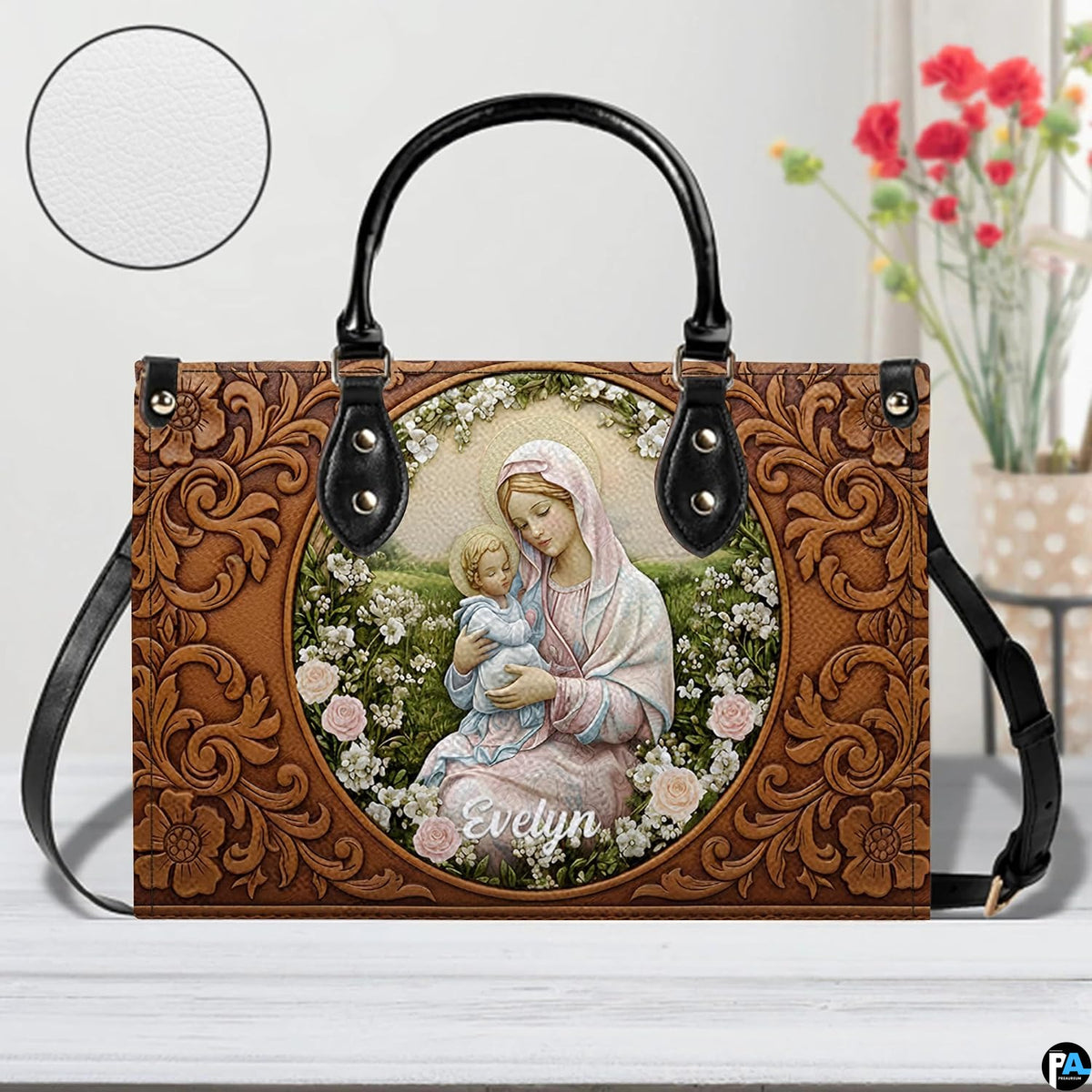 Size reference chart showing medium, large, and extra-large handbag dimensions