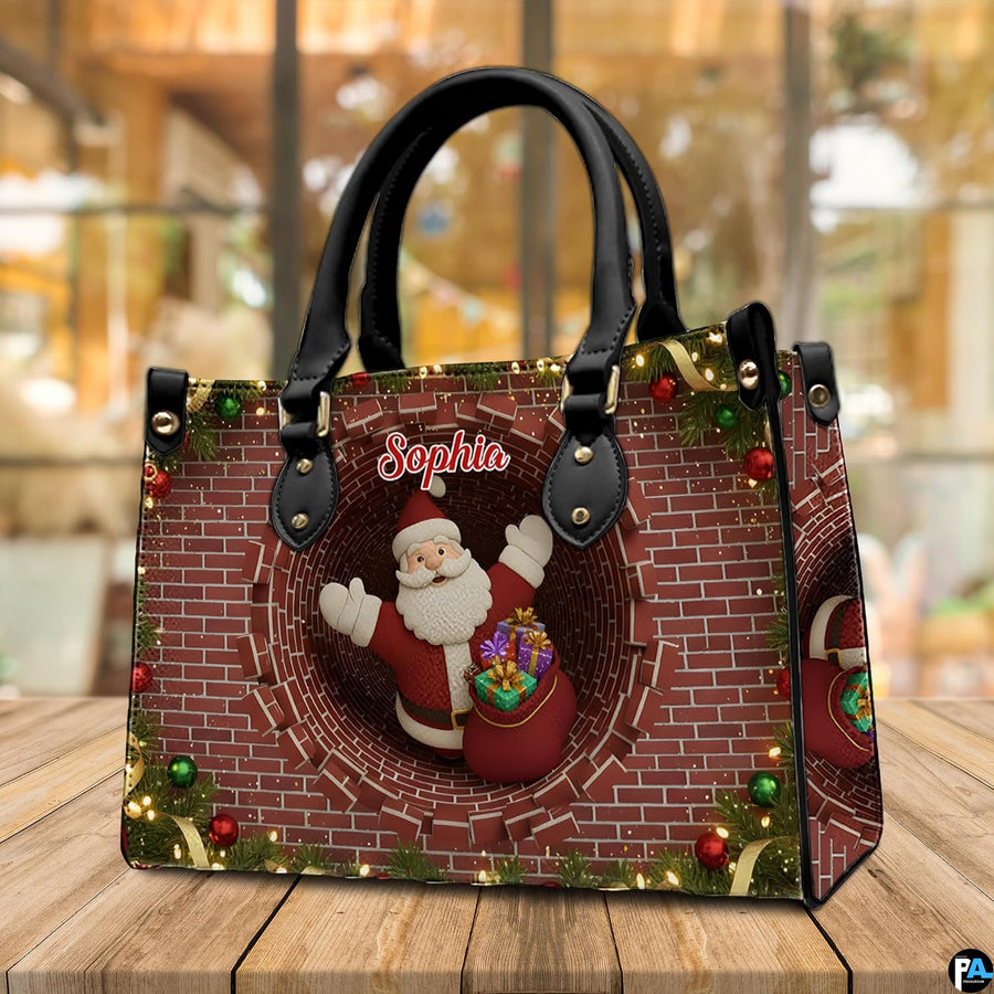 Coordinating holiday wallet featuring matching Santa Claus and brick flue festive artwork.