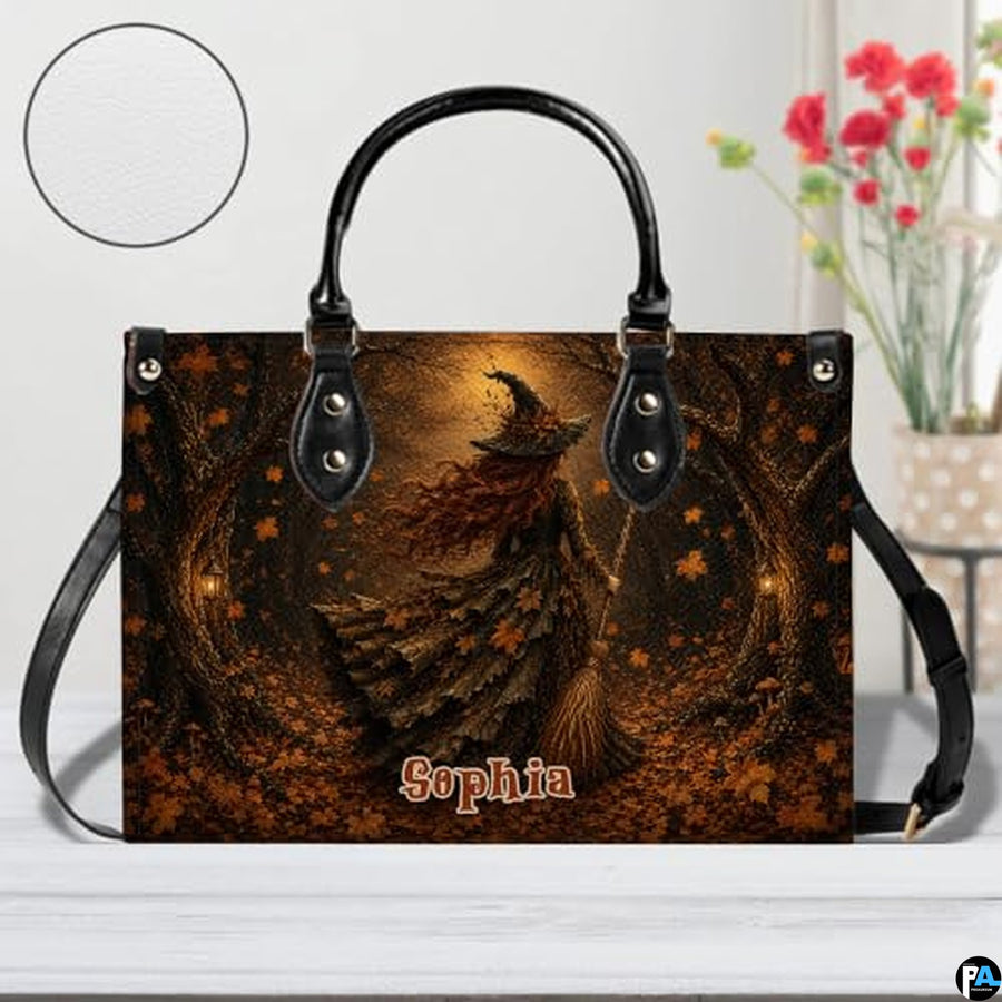 Personalized Witch Handbag with Purse, Custom Name Gothic Leather Bag Set for Women, Halloween Shoulder Bag, Witch Gift