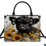 Highland Cow Leather Handbag Custom Cow Purse for Women Country Farm PU Leather Tote Gifts for Farmers Girls Mom Gift