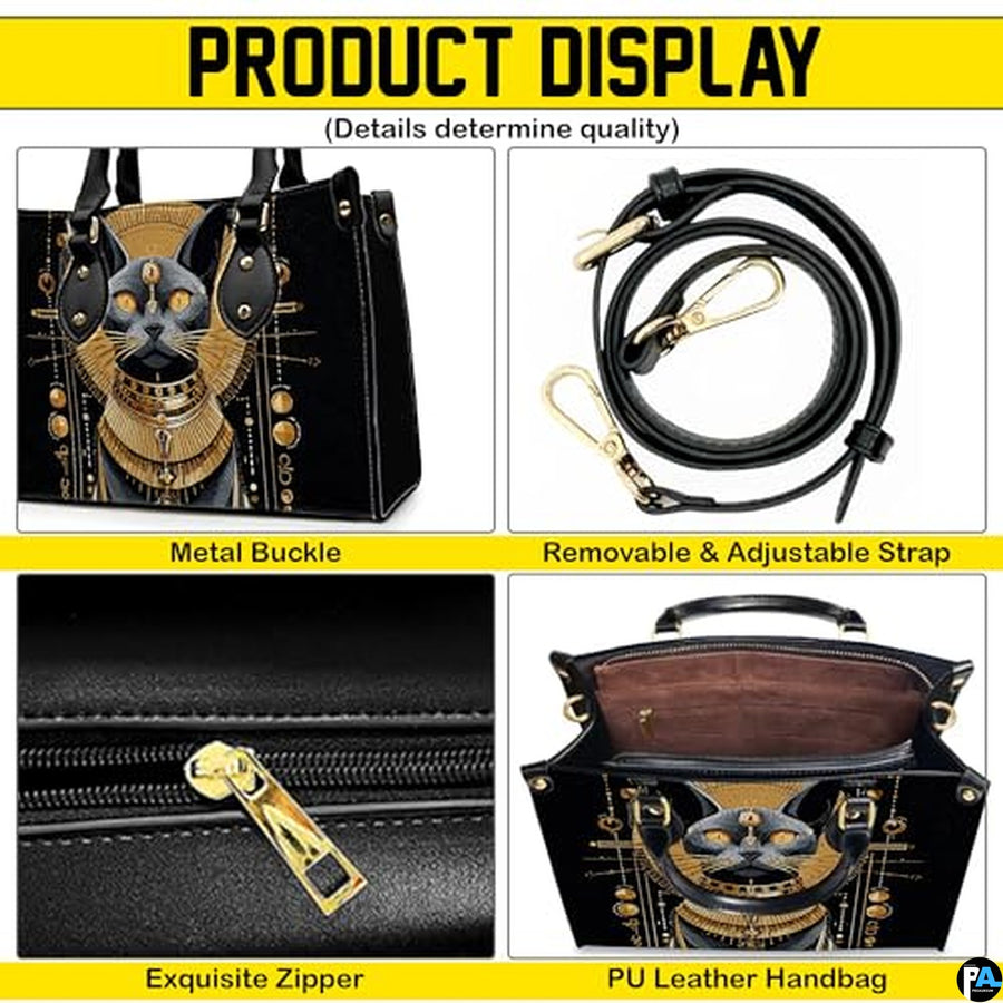 Black Cat Leather Bag – Vintage Cat Art Handbag, Stylish Animal-Themed Purse, Unique Gift for Cat Lovers