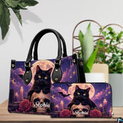 Black Cat Leather Bag – Vintage Cat Art Handbag, Stylish Animal-Themed Purse, Unique Gift for Cat Lovers