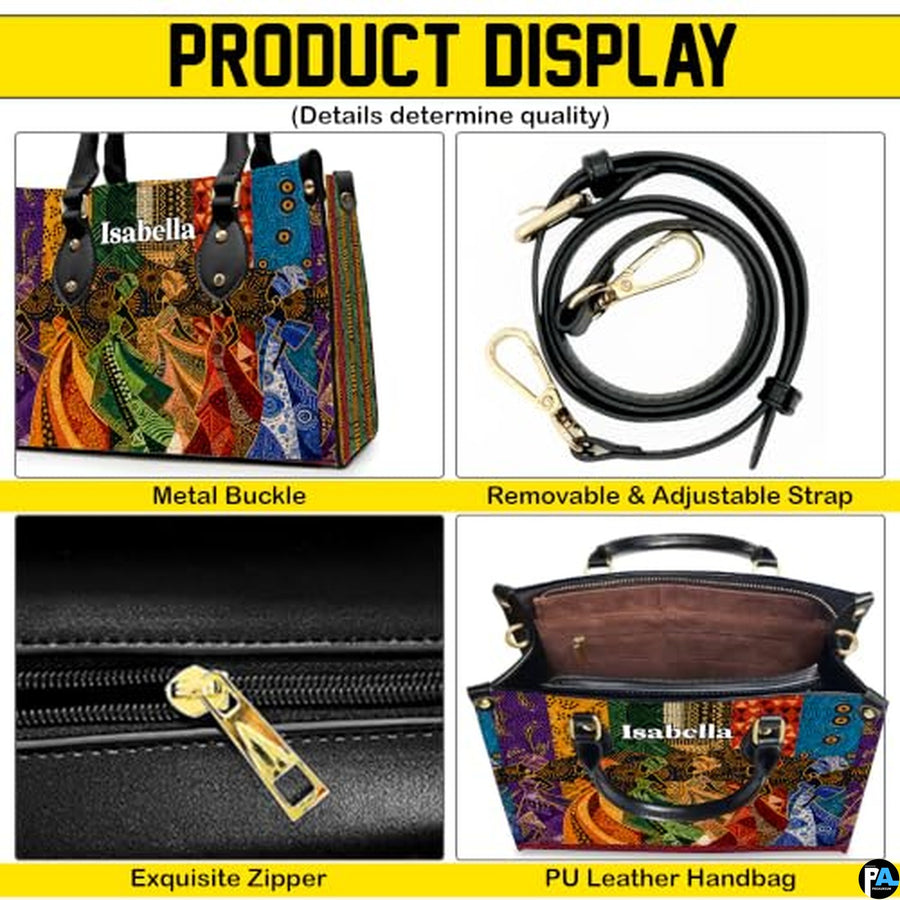 Personalized African American Leather Bag, African Purse, Gifts for Black Girl Women, Black History Handbags