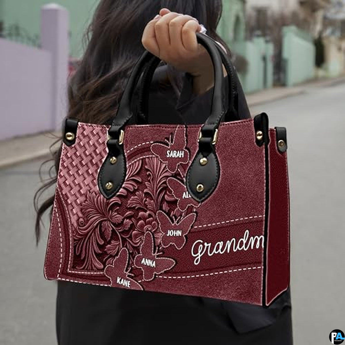 Mothers Day Gift Leather Bag- Personalized Grandmas Purse With Grandkids Names, Grandma Handbag Birthday Gifts For Mom Women