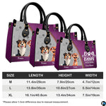Side perspective view of cartoon canine handbag and wallet showing structured profile