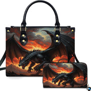 Personalized Black Dragon with Fiery Background Shoulder Bag