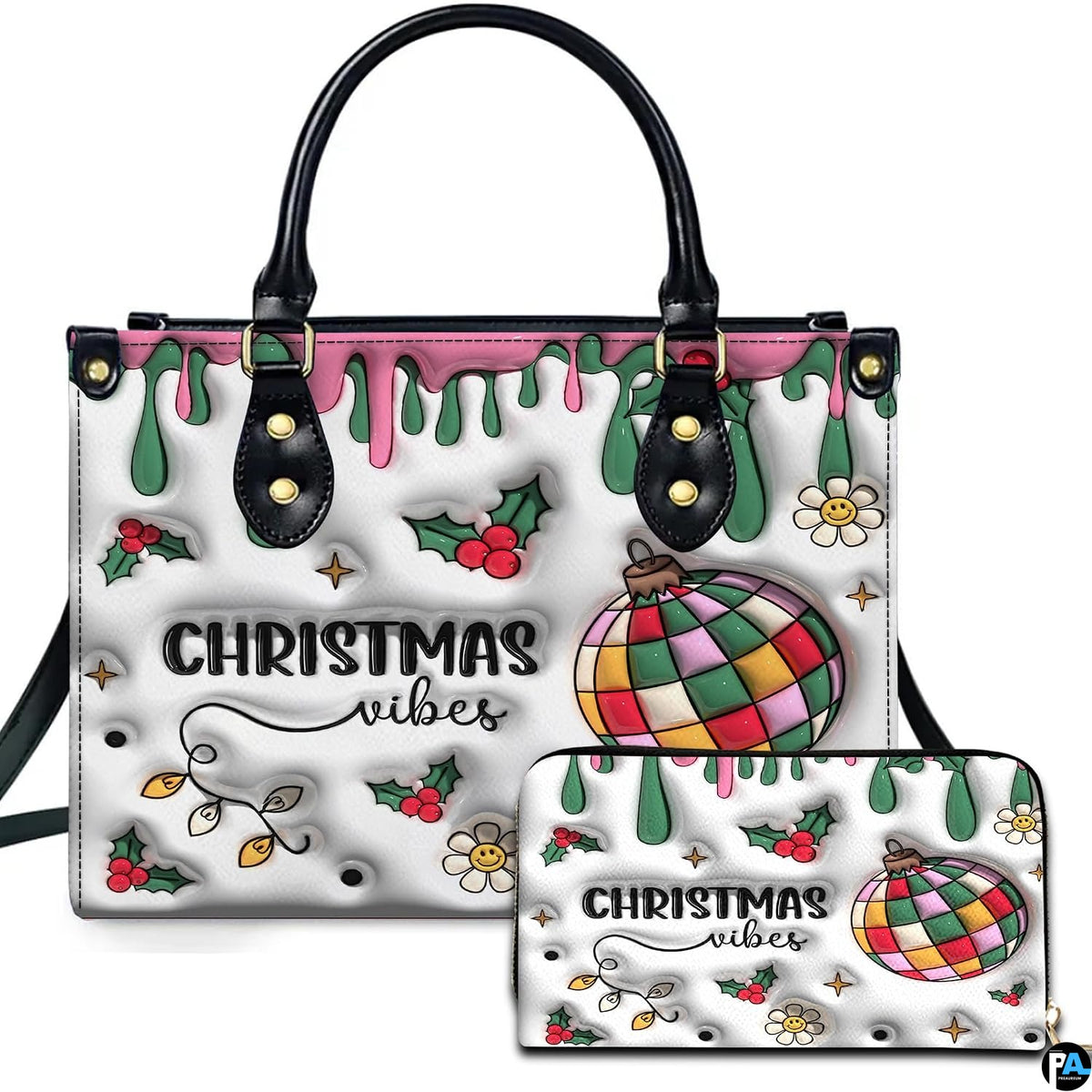 Personalized Christmas Decorations Drip Art Handbag, Removable Strap