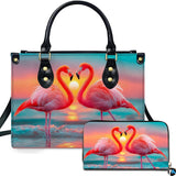 Flamingo Heart Sunset Handbag & Matching Wallet Set