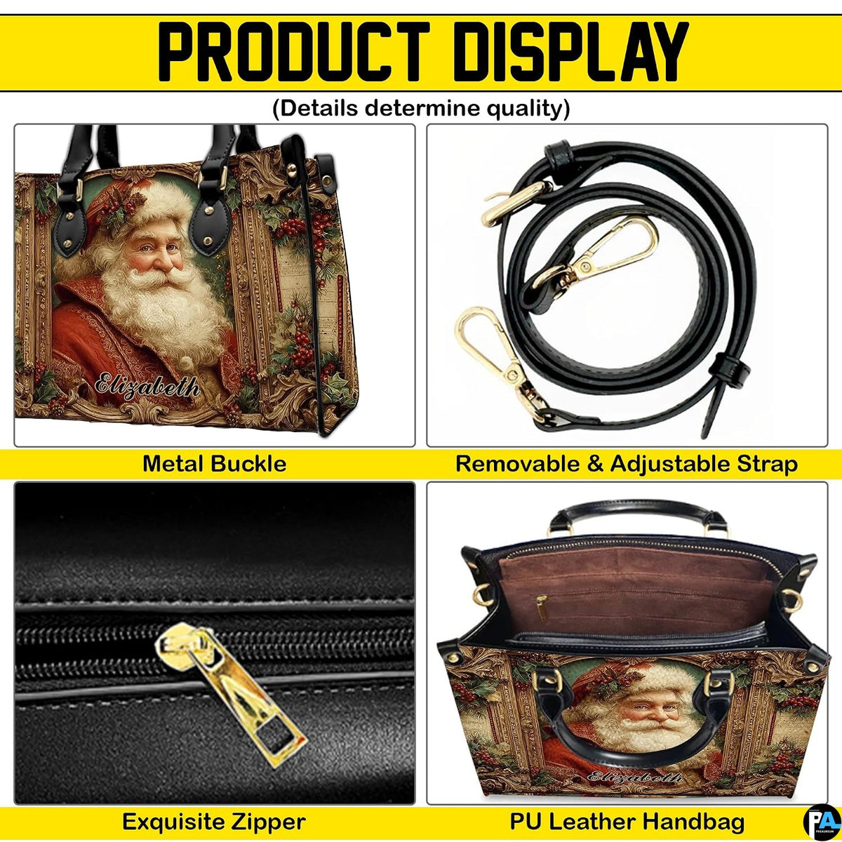 Matching zip wallet showing identical framed Santa Claus portrait artwork.