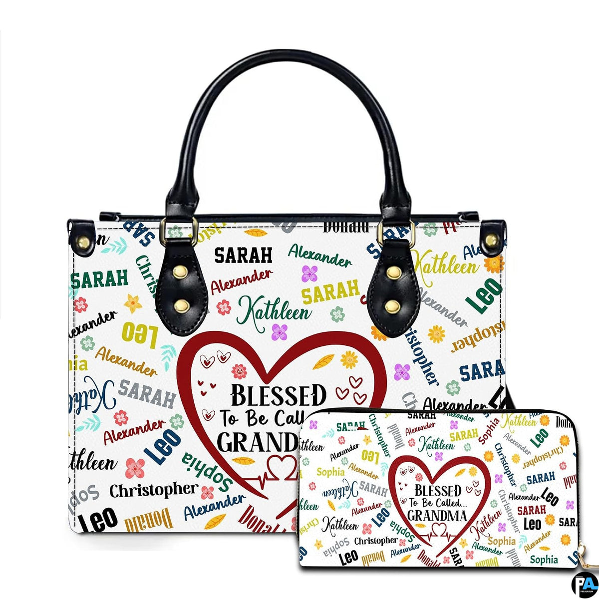 Mothers Day Gift Leather Bag- Personalized Grandmas Purse With Grandkids Names, Grandma Handbag Birthday Gifts For Mom Women