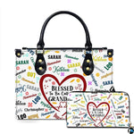 Mothers Day Gift Leather Bag- Personalized Grandmas Purse With Grandkids Names, Grandma Handbag Birthday Gifts For Mom Women