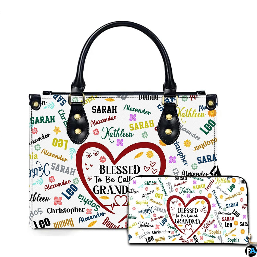 Mothers Day Gift Leather Bag- Personalized Grandmas Purse With Grandkids Names, Grandma Handbag Birthday Gifts For Mom Women