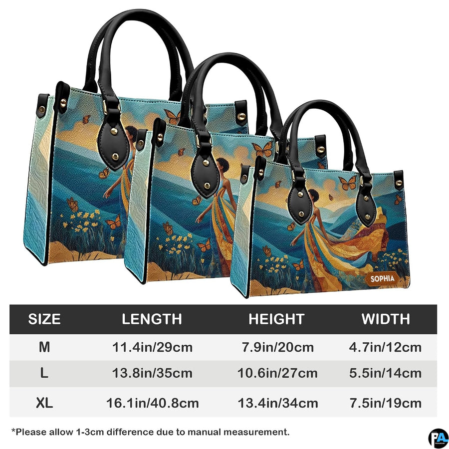Product sizing graphic illustrating M, L, and XL dimensions for this scenic landscape accessory.
