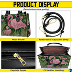 Matching zip wallet featuring the pink flamingo mother and chick in lush green reeds.