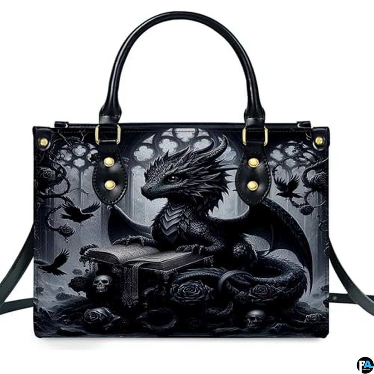 Personalized Dragon Leather Handbag, Fantasy Gothic Purse for Women, Mythical Shoulder Bag Gift for Dragon Lovers