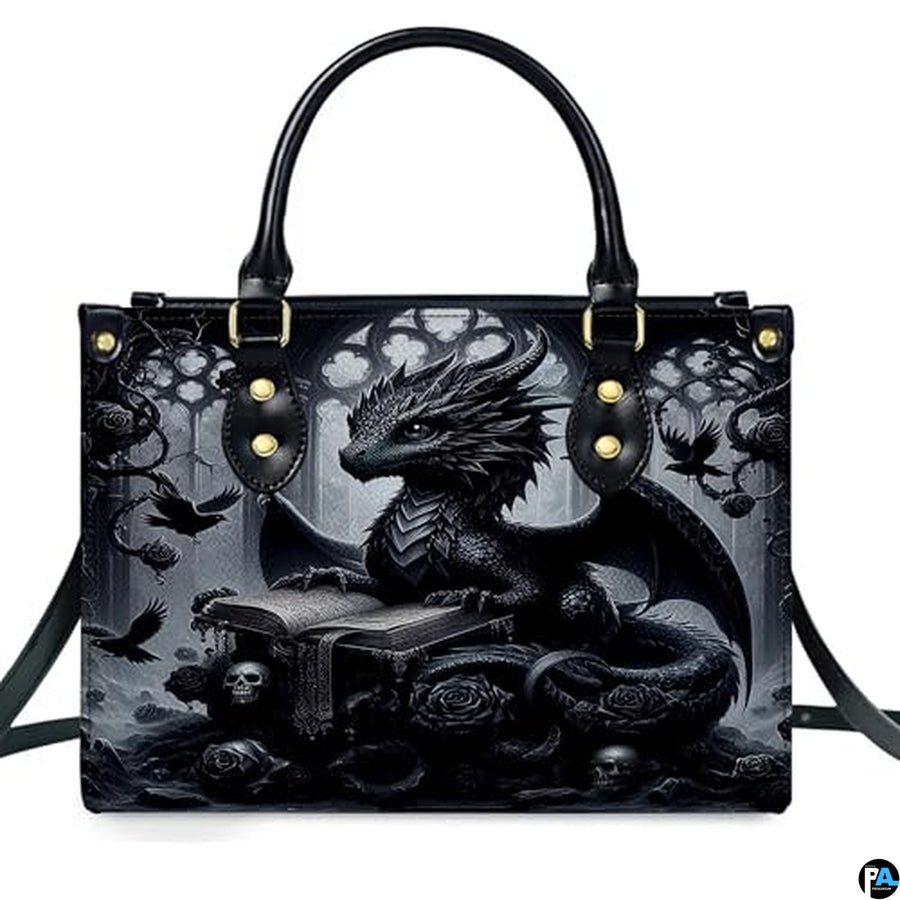 Personalized Dragon Leather Handbag, Fantasy Gothic Purse for Women, Mythical Shoulder Bag Gift for Dragon Lovers