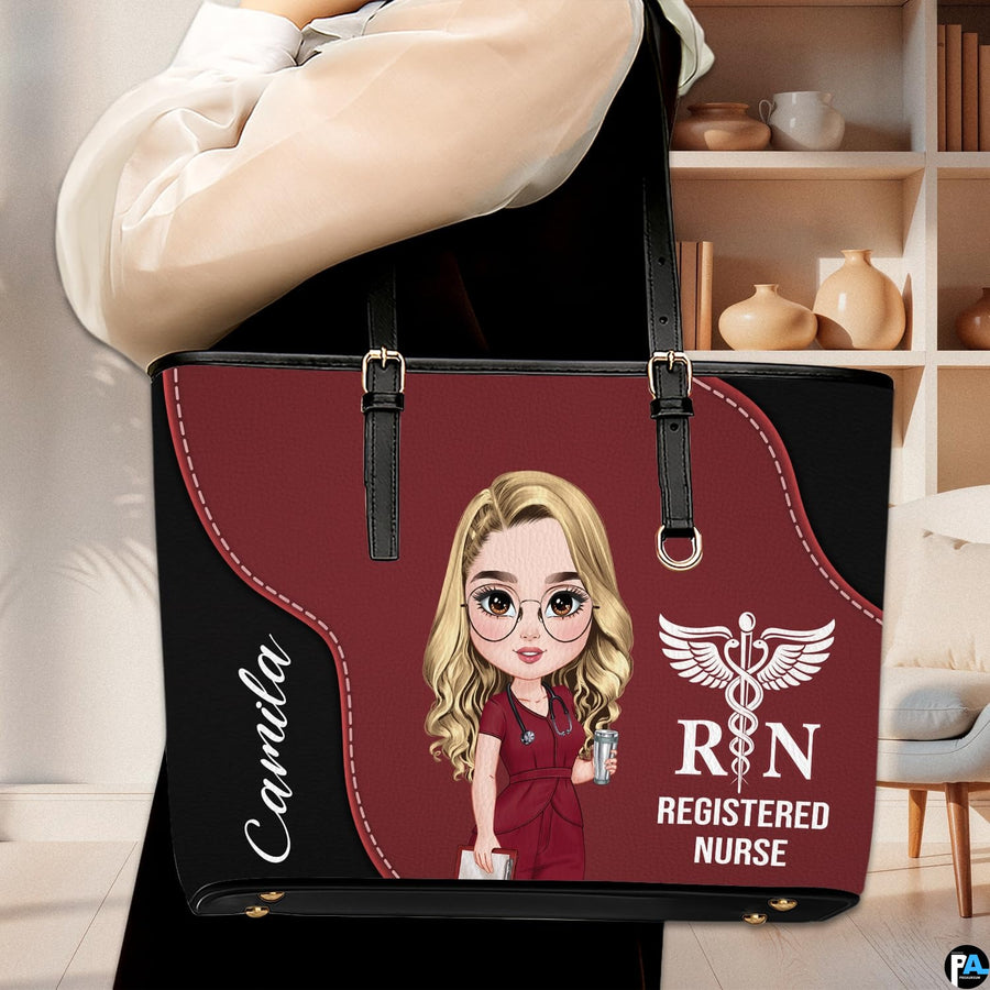 Lifestyle model carrying the Medical Professional Tote Handbag in a modern interior setting.