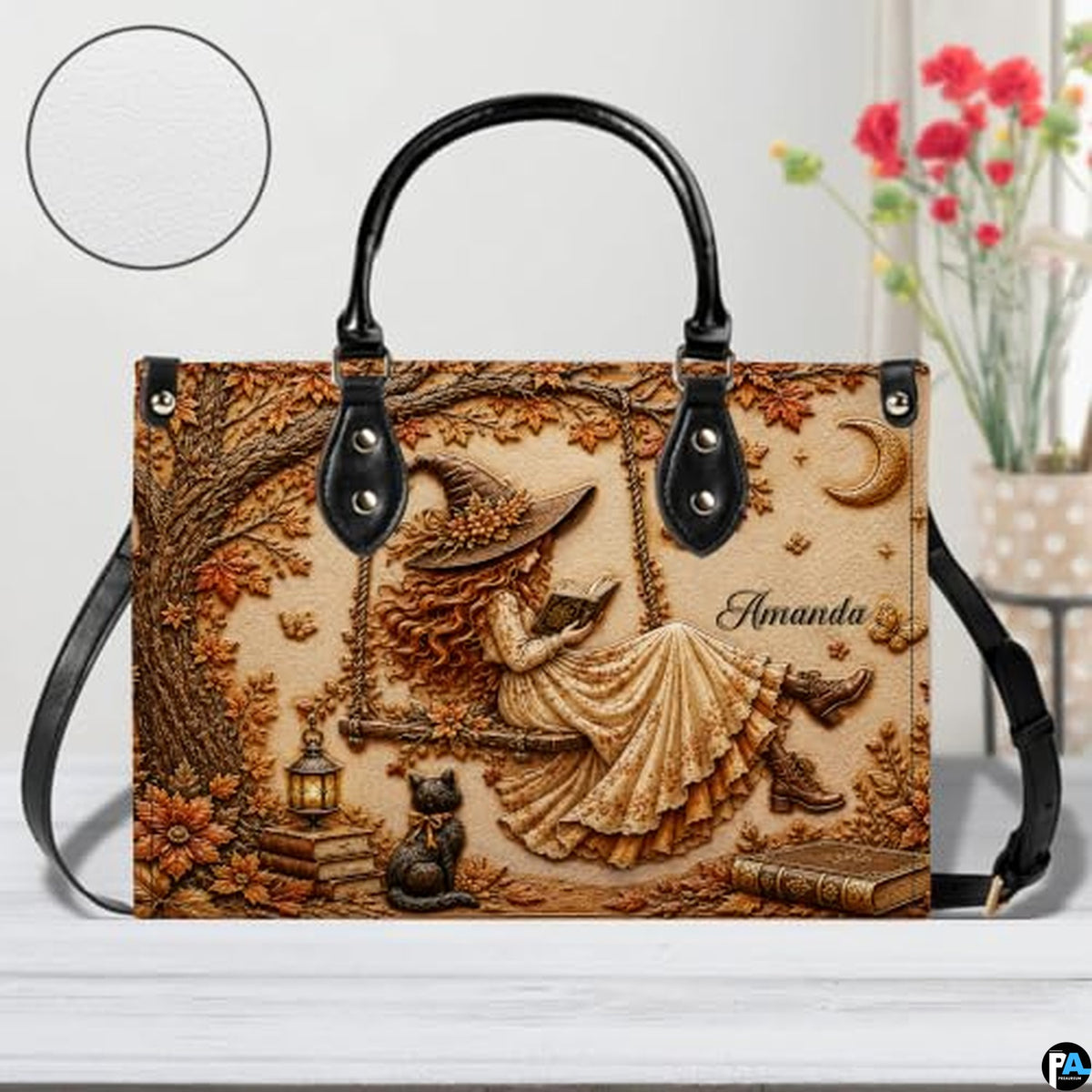 Personalized Witch Leather Bags, Halloween Purses For Women, Witch Art Bag, Spooky Halloween Purses, Holiday Gifts