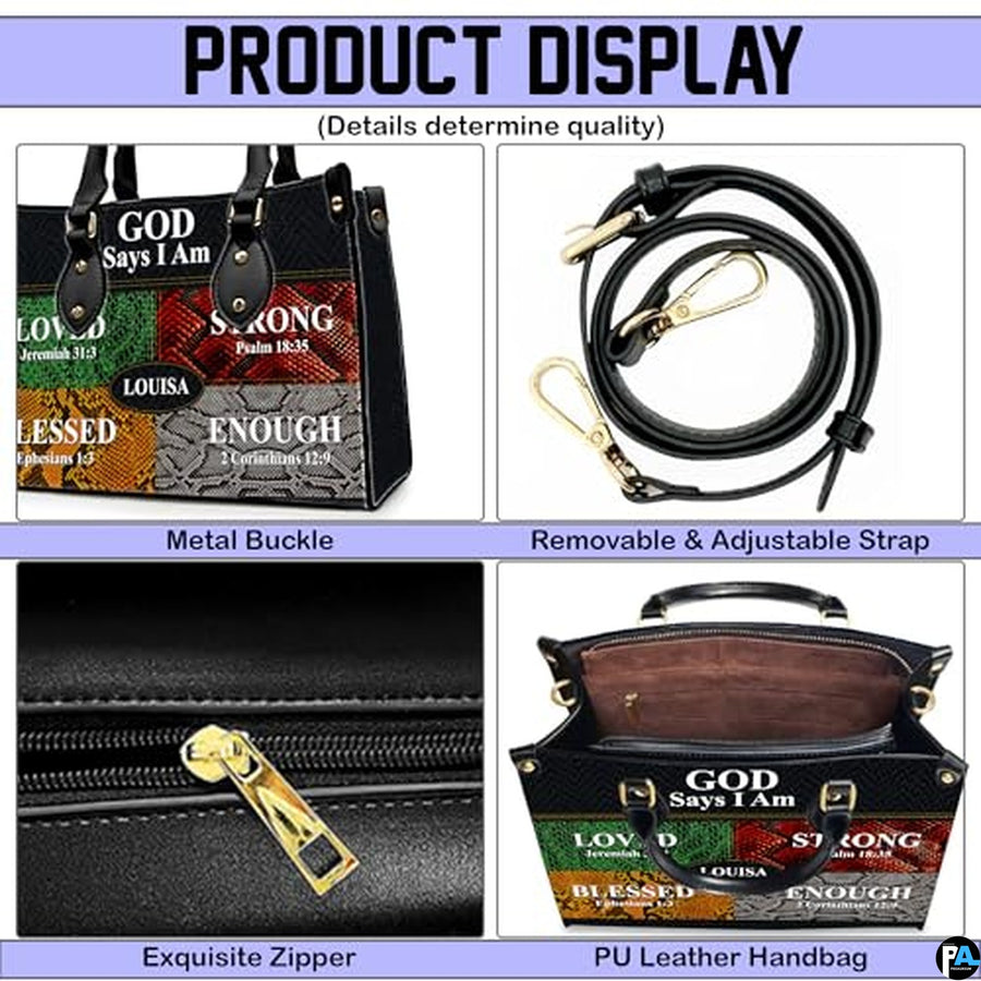 Personalized Religious Affirmations Snake Print Handbag