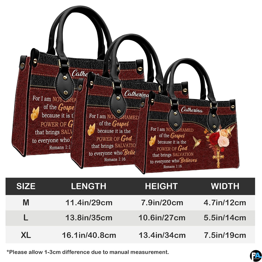 Dimensions diagram displaying size measurements for burgundy rose handbag and matching wallet.