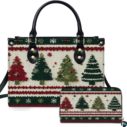 Dual angle view of the Nordic pine tree holiday pattern with snowflake borders alongside matching accessory