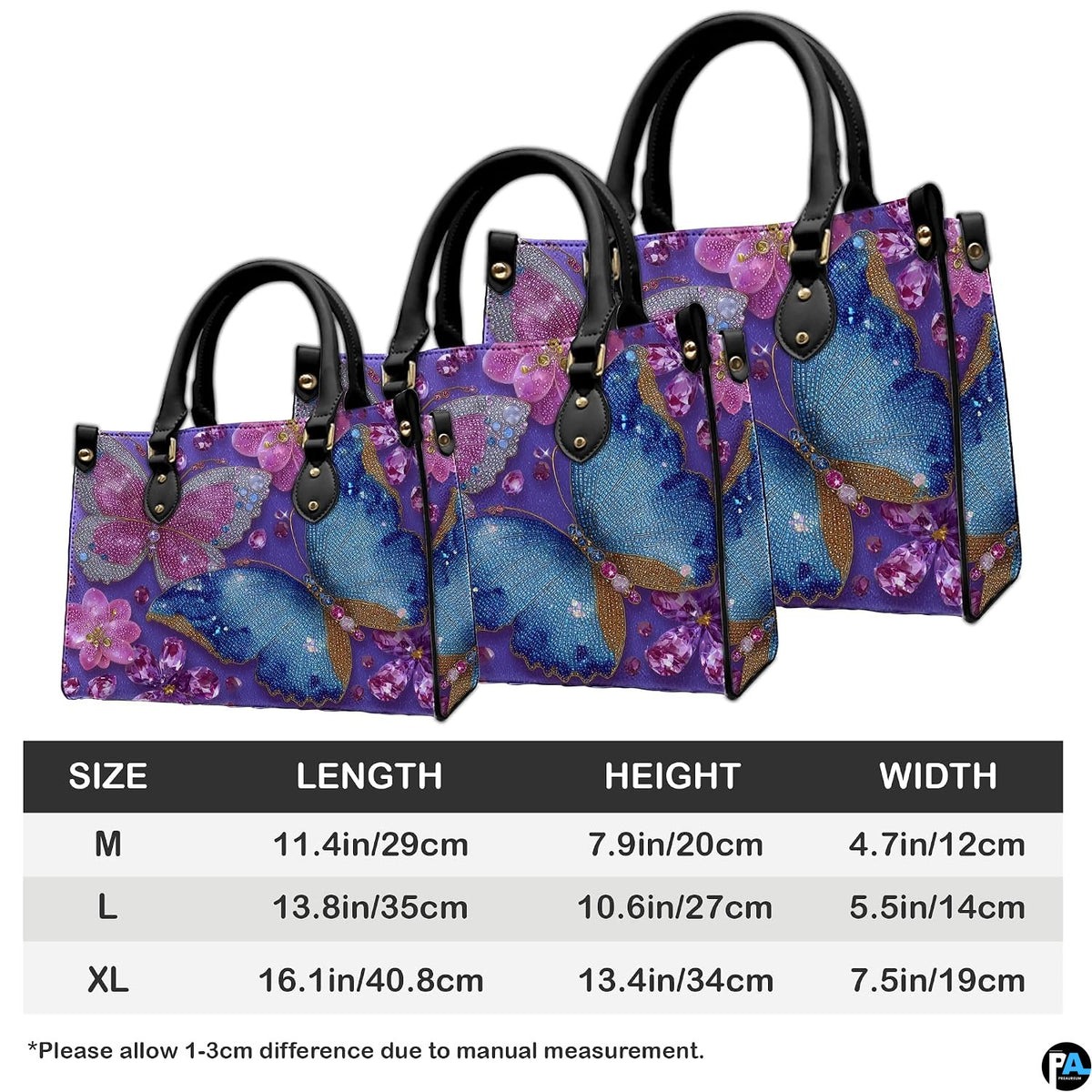 Coordinated jeweled butterfly handbag and matching wallet set on white surface