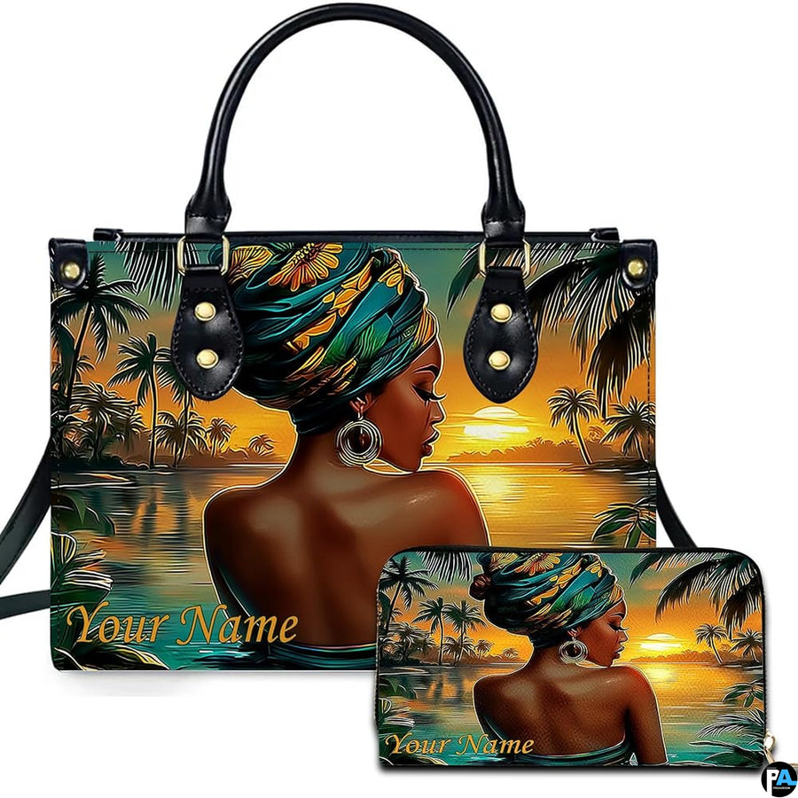 Personalized Black Women Leather Bag, Custom Name African Purses and Handbags Gifts for Mom Birthday Christmas Mothers Day
