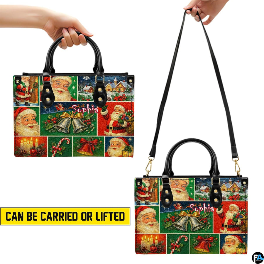 Infographic displaying handheld carrying and shoulder strap wear for handbag.