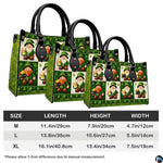 Three proportion views of leprechaun collage handbag