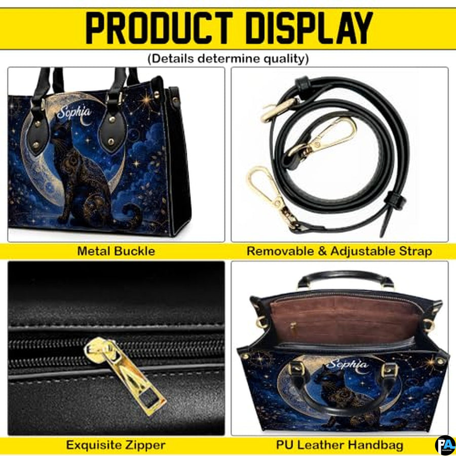 Black Cat Leather Bag – Vintage Cat Art Handbag, Stylish Animal-Themed Purse, Unique Gift for Cat Lovers