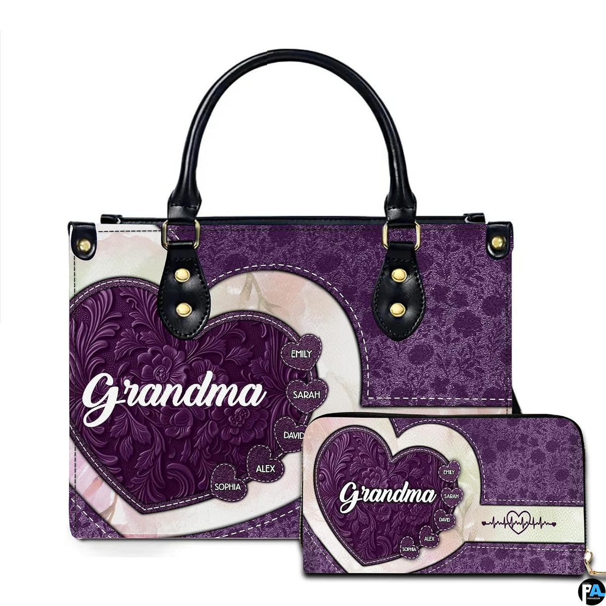Mothers Day Gift Leather Bag- Personalized Grandmas Purse With Grandkids Names, Grandma Handbag Birthday Gifts For Mom Women